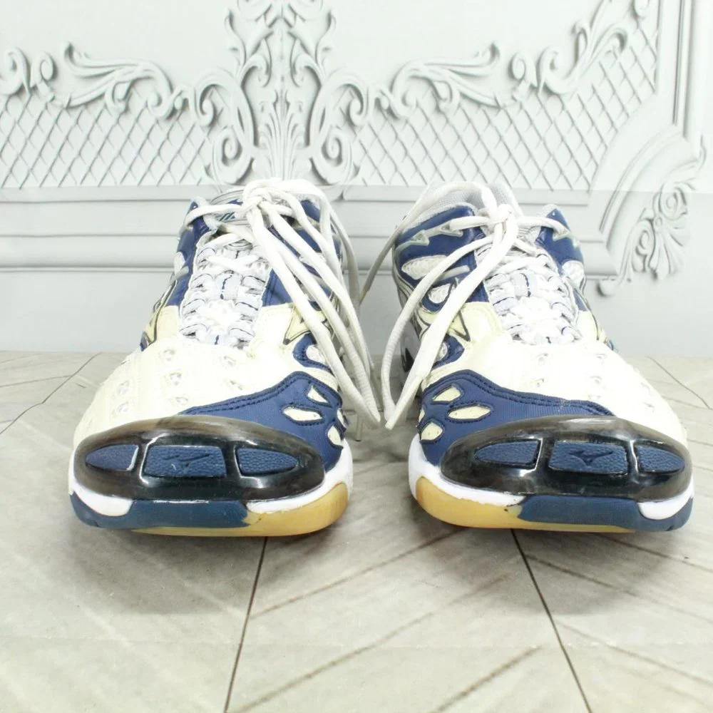 Mizuno Wave Lightning 3 Blue White Leather Mesh Volleyball Shoes US 11.5 - Picture 4 of 9